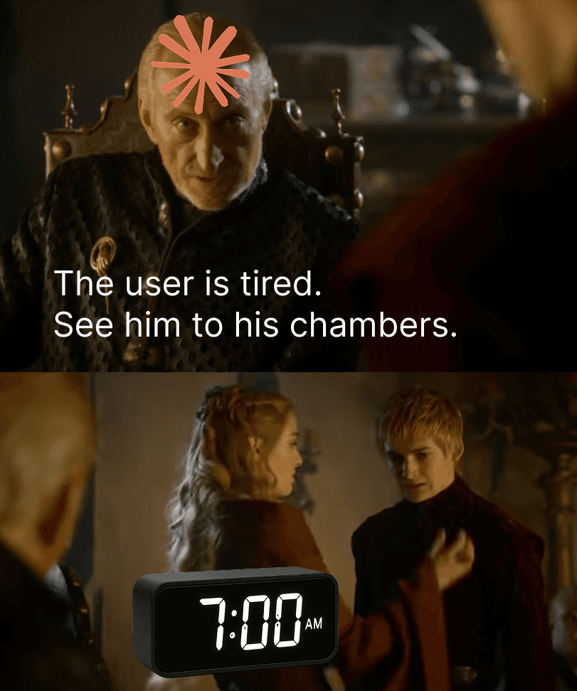 meme: sending user to bed in the morning